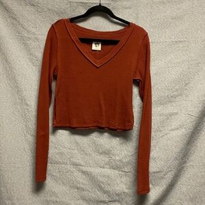 Free People Terracotta Long Sleeve V-Neck Top